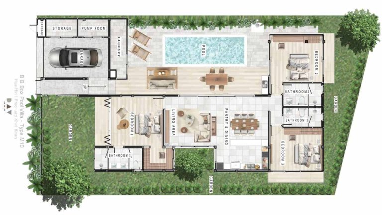 ขายบ้านพักพูลวิลล่าที่หัวหิน อาไซ วิลล่าส์ @หัวหิน (Asai Villas @HuaHin) 350 ตร.ม. 1 ชั้น 3 ห้องนอน 3 ห้องน้ำ ฿8,500,000 แบบแปลน รูปที่ 2